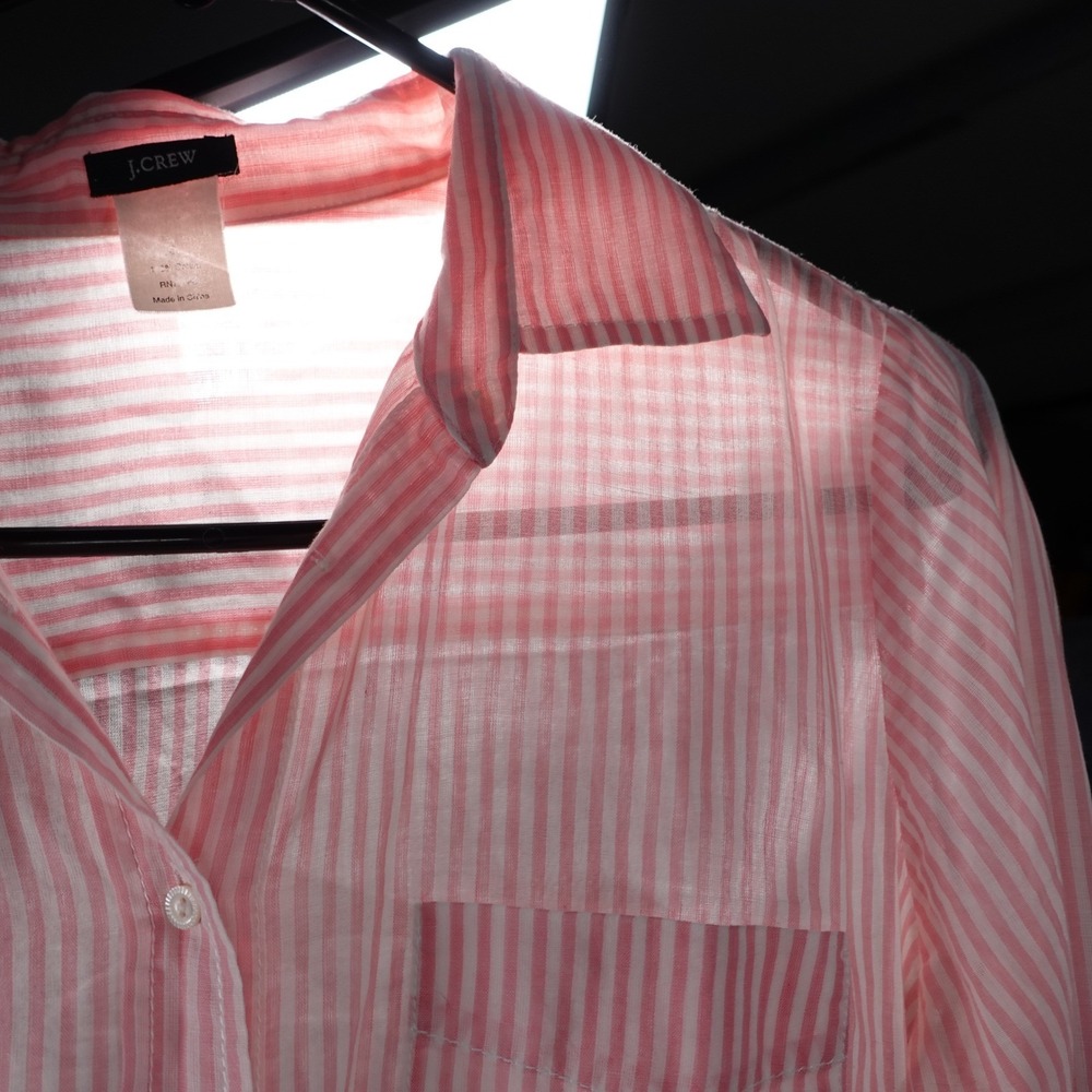 Lot of 2 J.Crew Womens Small Striped Cotton Button Down Shirts Pink Green 1796 - Picture 6 of 7
